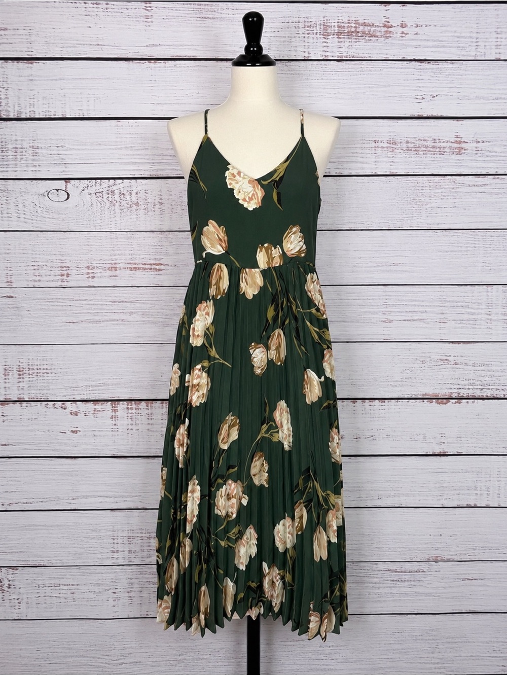 A New Day Floral Pleated Maxi Dress Green Boho Spaghetti Strap S - Picture 1 of 7